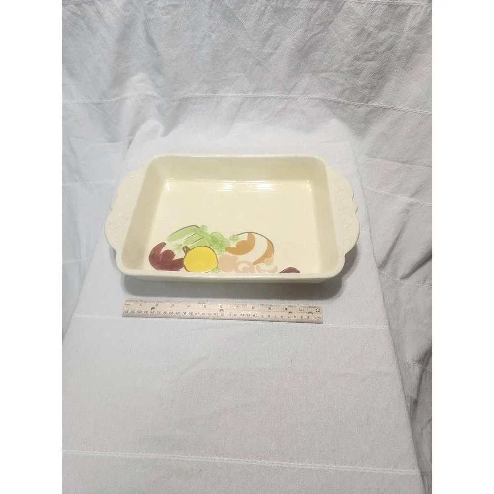 Vintage USA Pottery 1025 Lasagna Baker Ceramic Casserole Dish Vegetable Motif